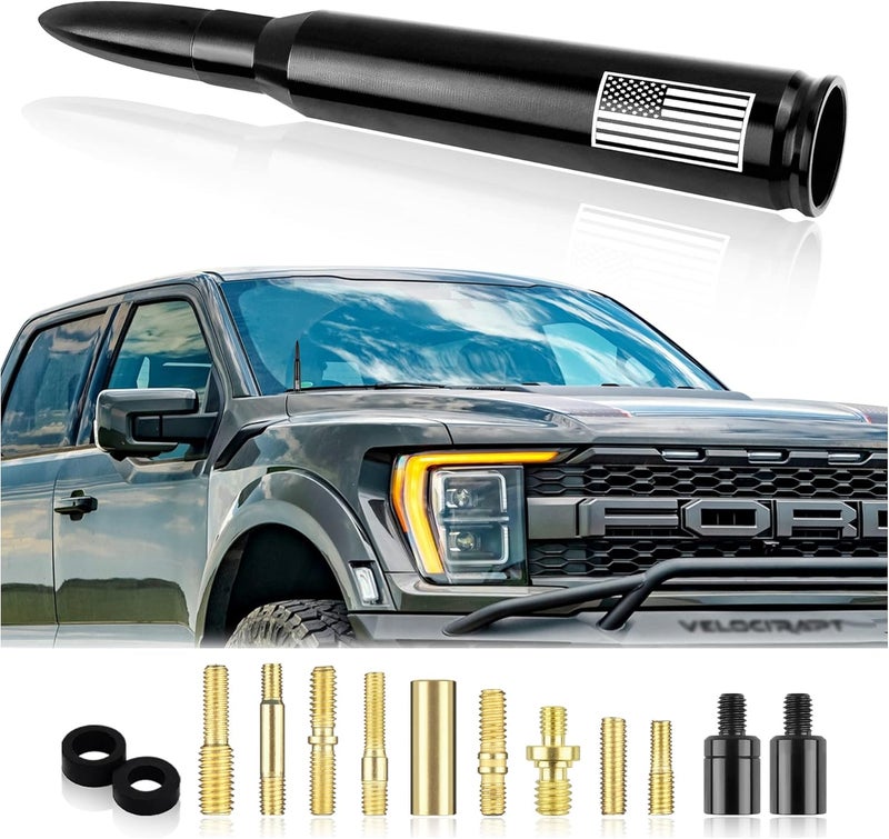 Junecarp New Upgrade American Flag Car Bullet Antenna,Truck Exterior Accessories Antenna Toppers Compatible with GMC,Chevy Silverado,Dodge,Ford,Jeep Antenna Replacement (Premium Black - U.S. Flag) - Image 1